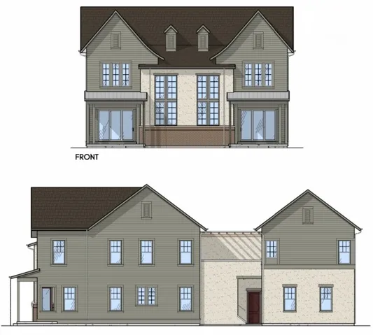 Architectural Drawing. Illustrating the front and side elevations of the property