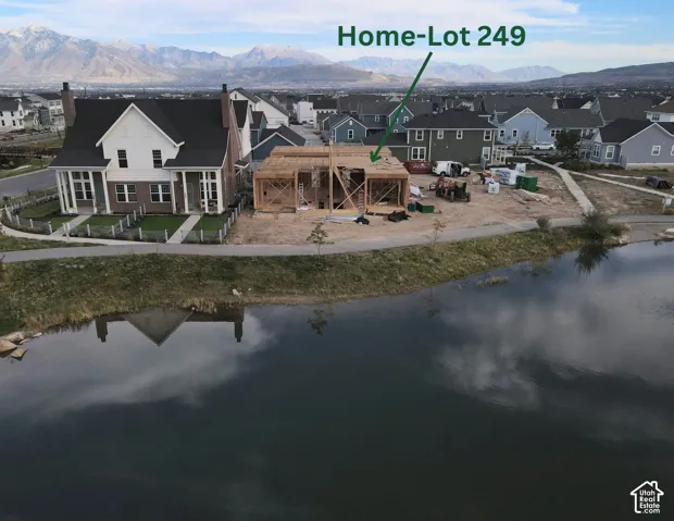 Lakefront setting with mountain backdrop
