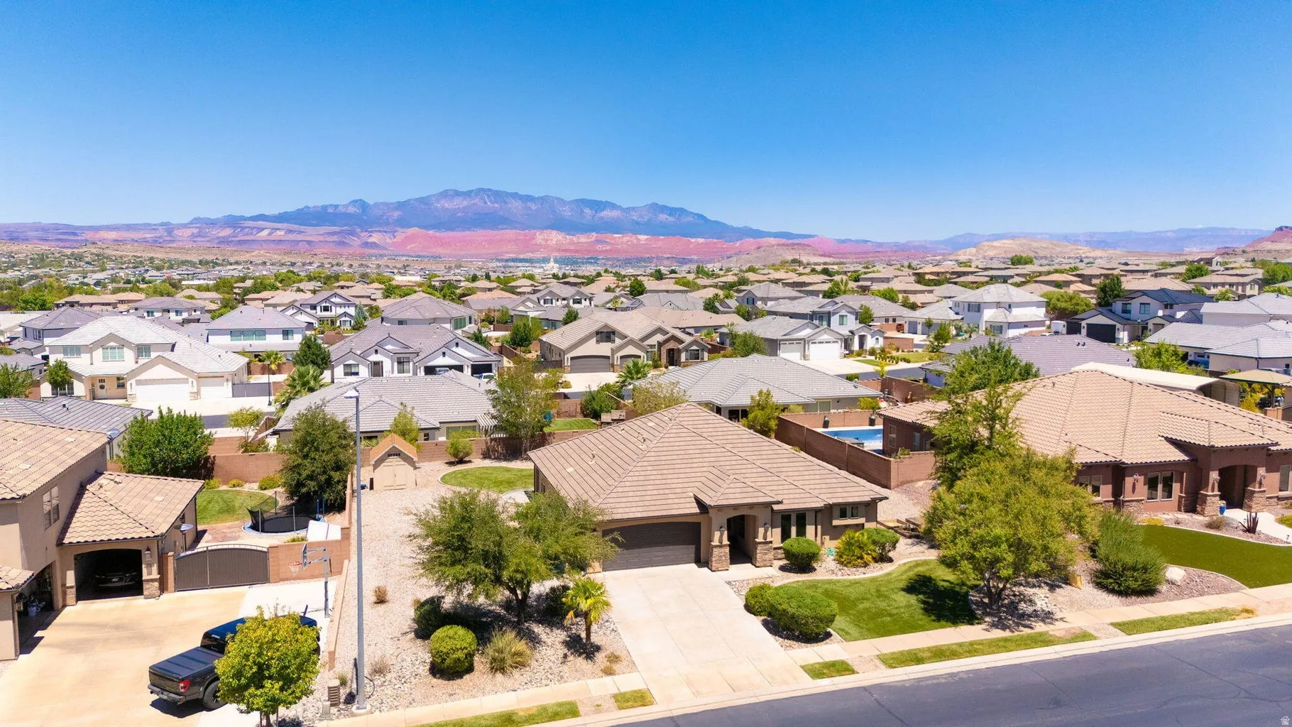 Residential neighborhood with mountain backdrop