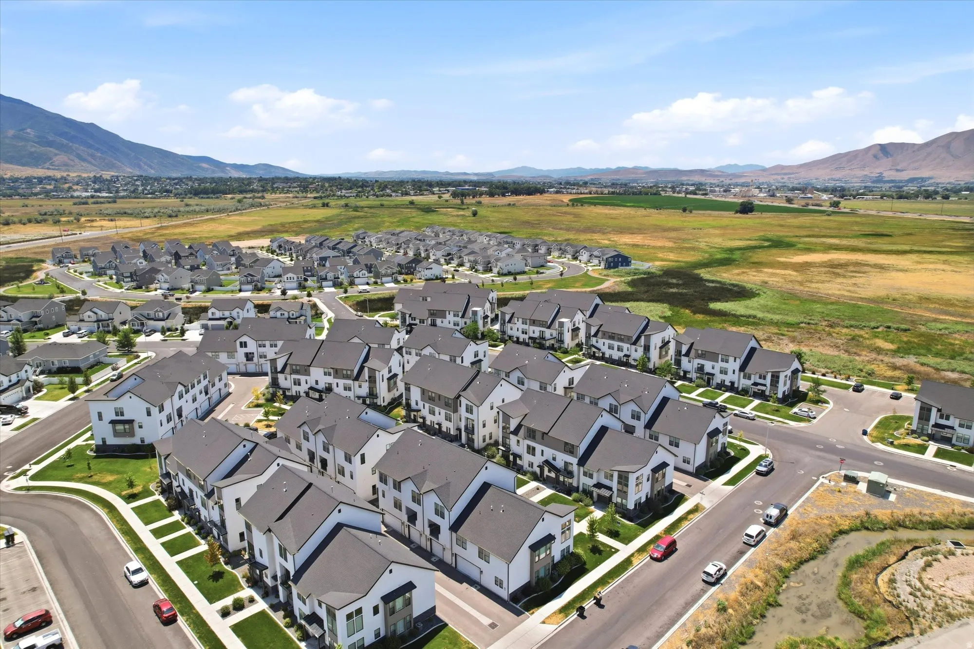 Modern residential development with contemporary townhomes and single-family residences