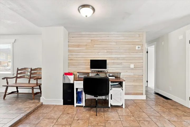 Accent wall with horizontal wood paneling