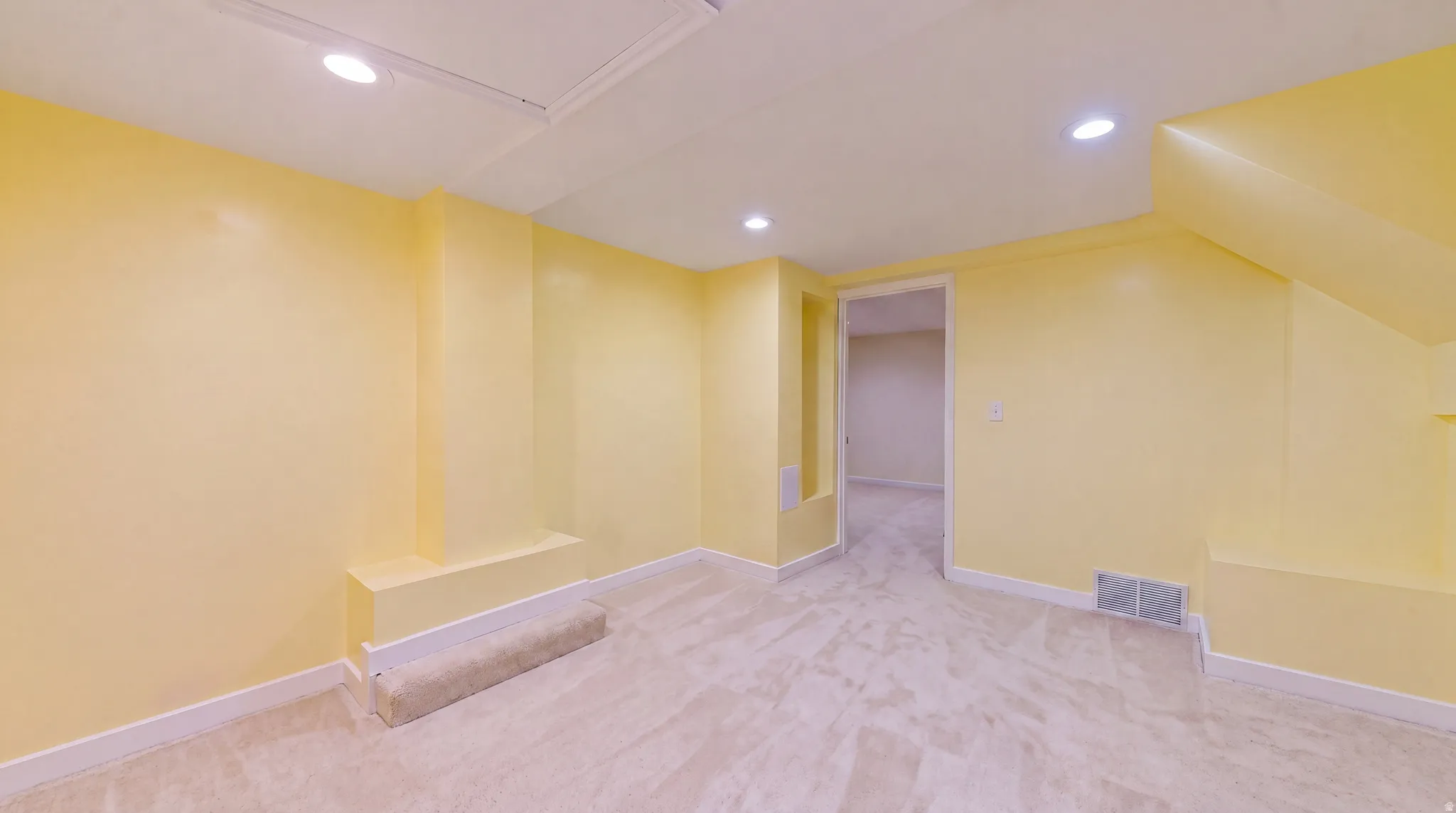 Basement Den and Bedroom with AI ivory carpet for inspiration. Room is currently being used for moving items.