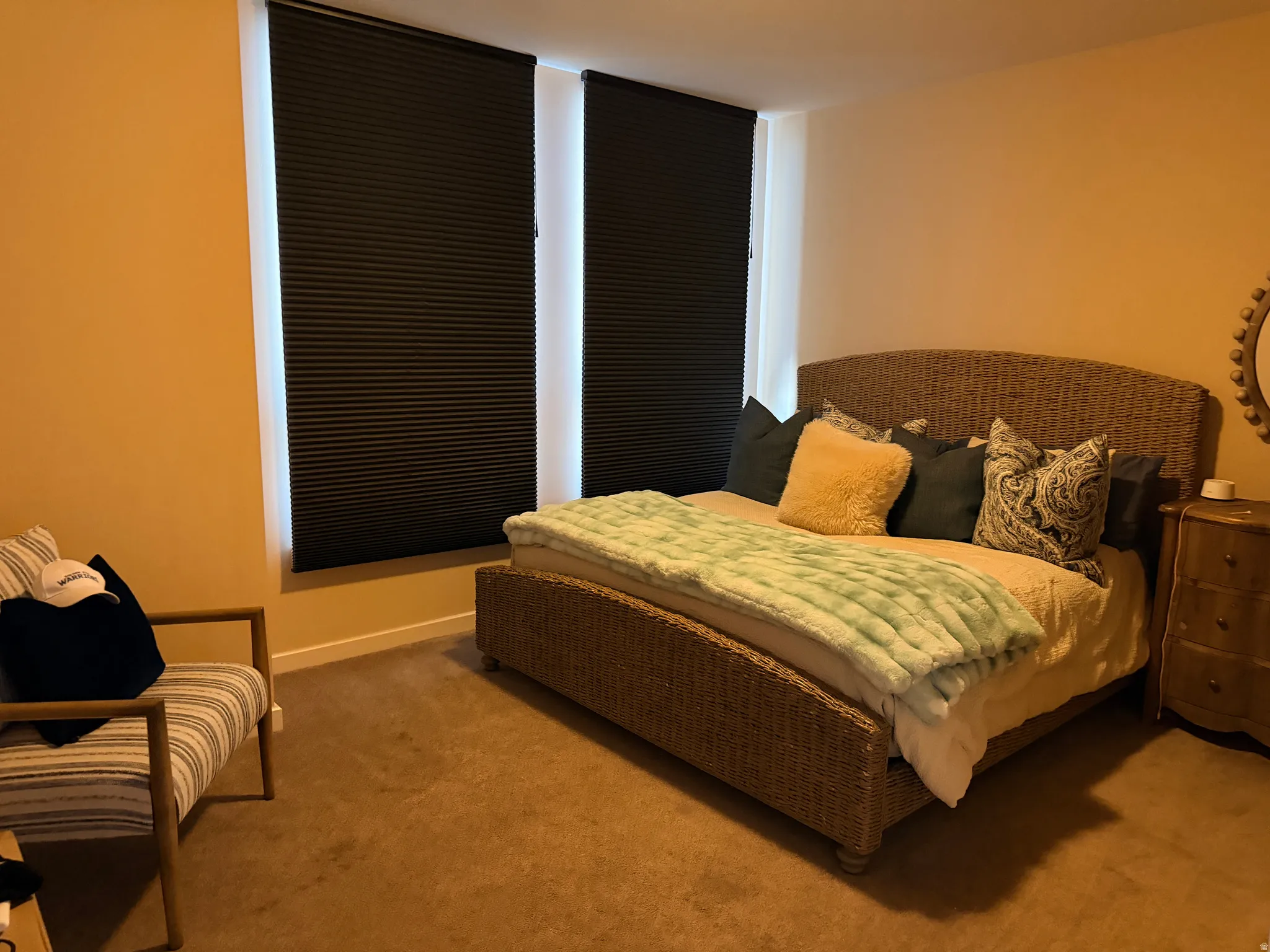 Wall-to-wall carpeting in a neutral tone