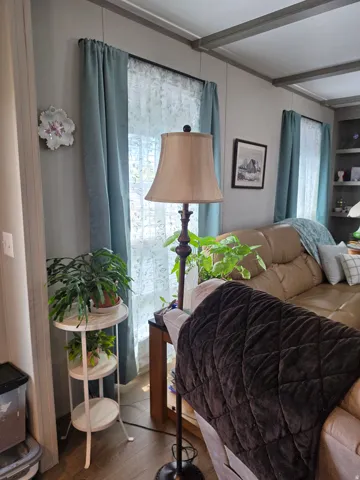 Interior space with wood-finish flooring
