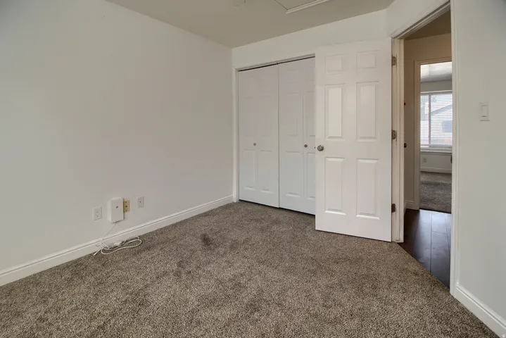 Spacious bedroom featuring neutral wall finishes, plush carpeting throughout, and abundant natural light