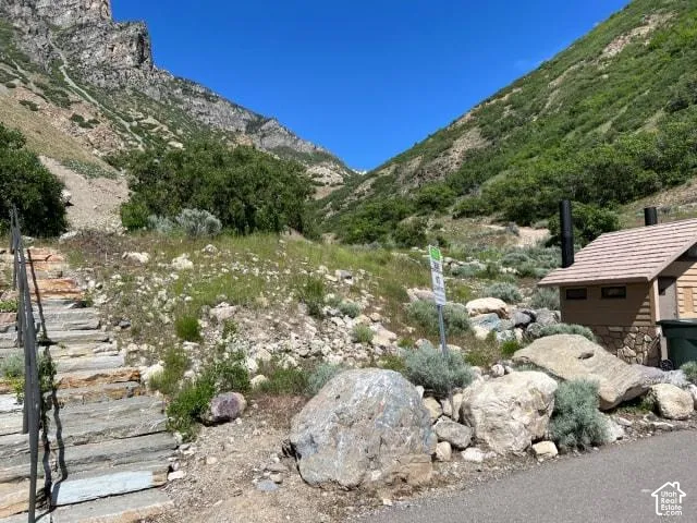 Scenic canyon-view setting with native desert landscaping, mature shrubs, and natural stone hardscaping