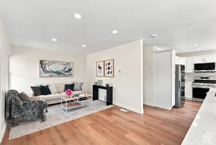 Wood-finish flooring throughout the living area