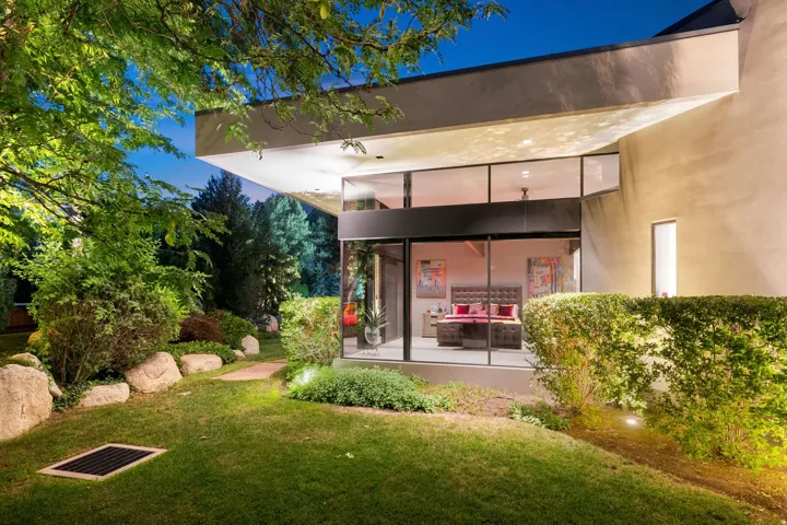 Modern exterior architecture with expansive glass panels