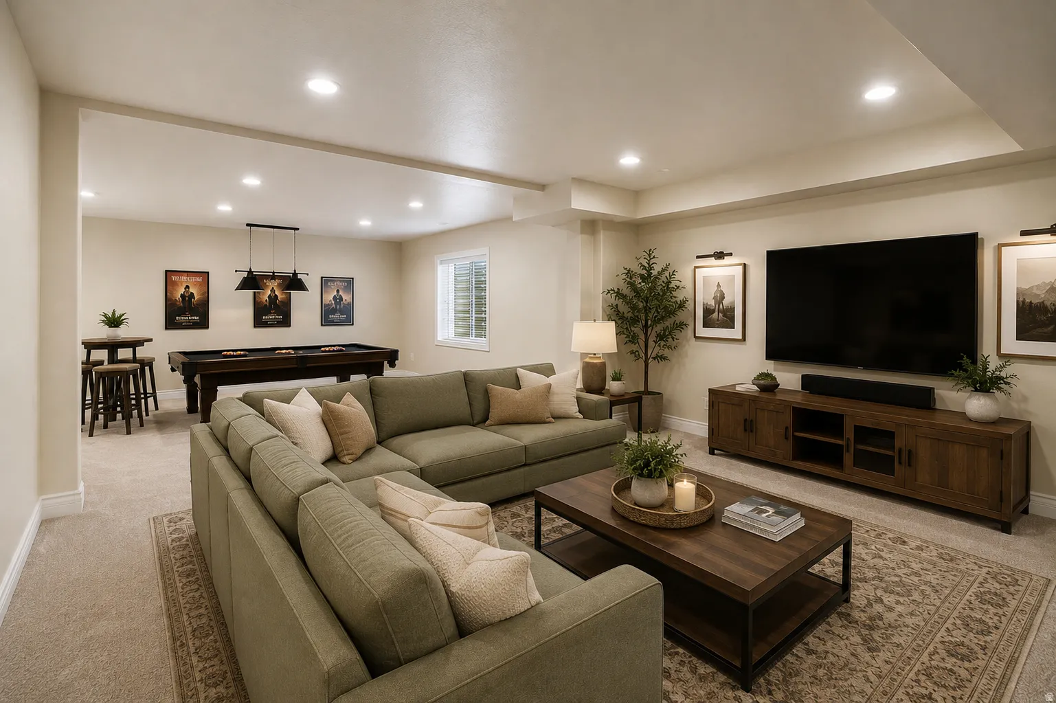 Huge entertaining space.   Virtually staged to show possibilities.