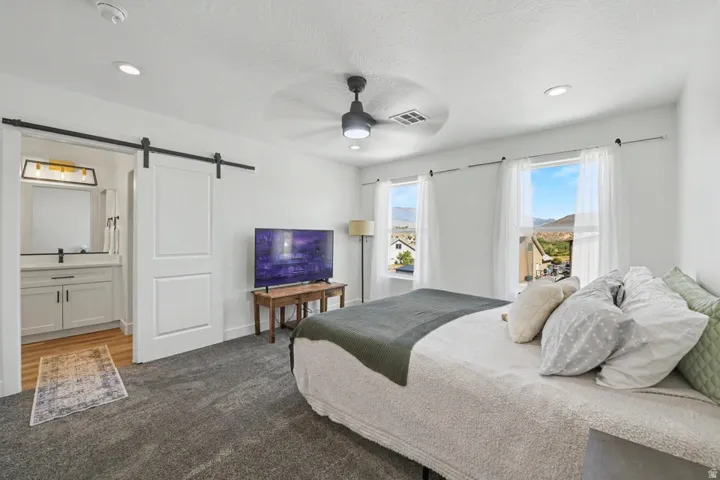 Recessed lighting throughout, ceiling fan, and dual windows