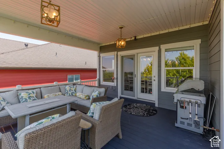 Covered outdoor deck with painted flooring