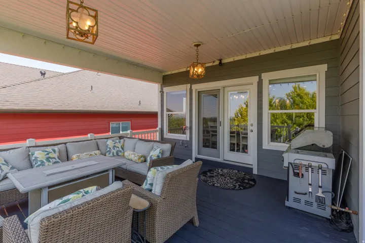 Covered outdoor deck with painted flooring
