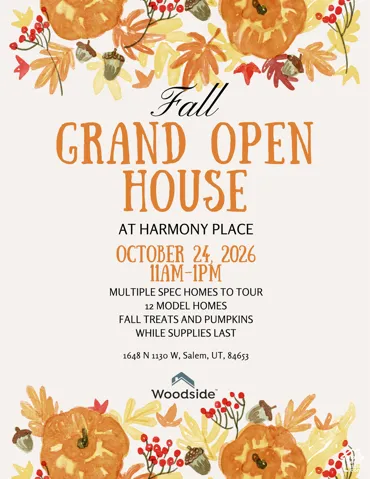 Marketing Flyer. Notice of an open house event scheduled for the property at Harmony Place