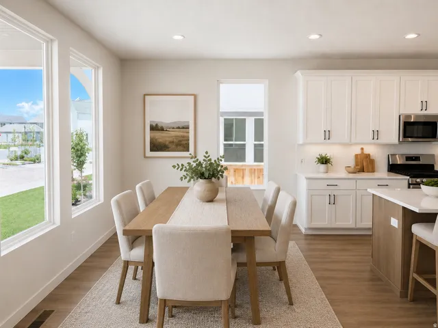 Recessed lighting, wood-finish flooring, white shaker-style cabinetry, stainless steel appliances, and a kitchen island with a white countertop