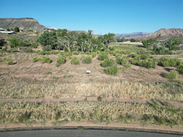 Expansive lot featuring natural vegetation, a paved road frontage, and distant mountain backdrops