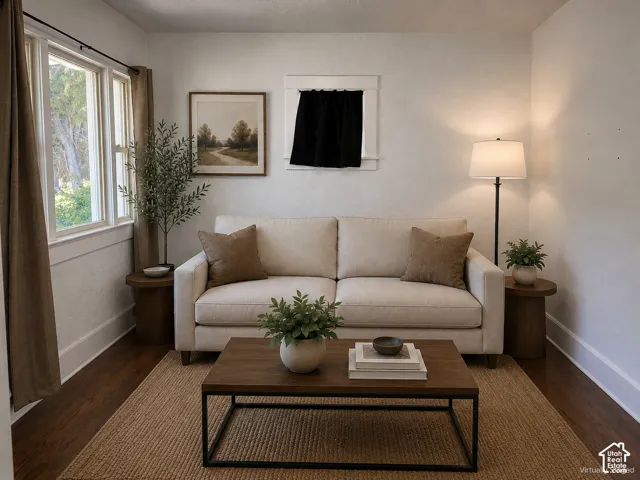 (Front Unit) Hardwood flooring, white walls, and a large window