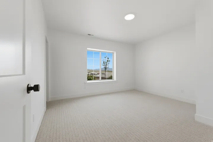 Neutral-toned carpeting with white baseboards