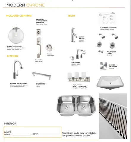 Product Specification Sheet. Itemizing included fixtures and finishes for the property