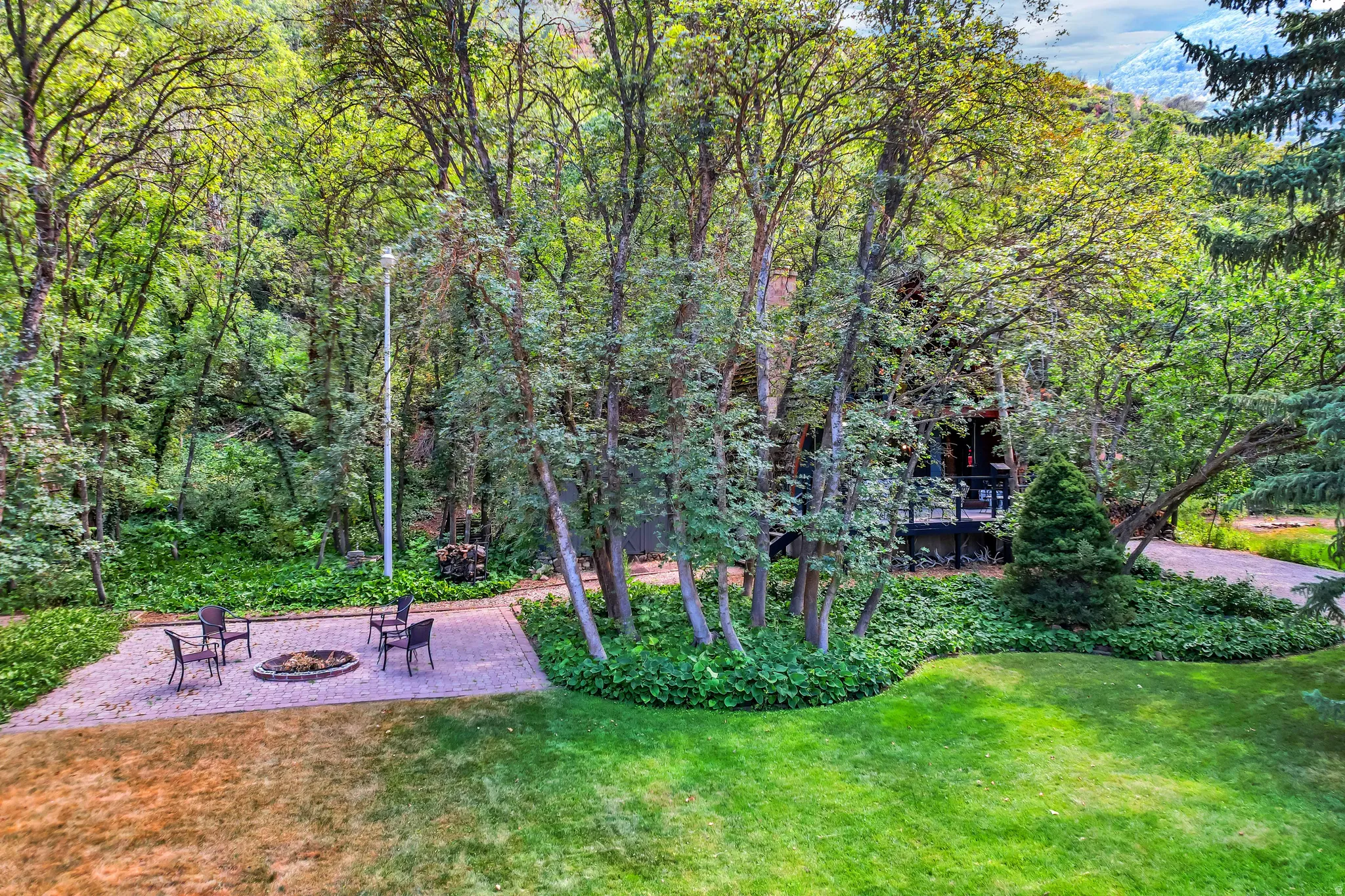 Front yard area showing shared fire pit