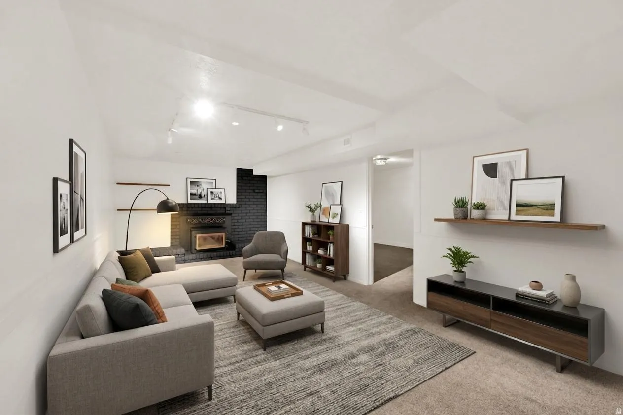 Recessed lighting and track lighting illuminate the space