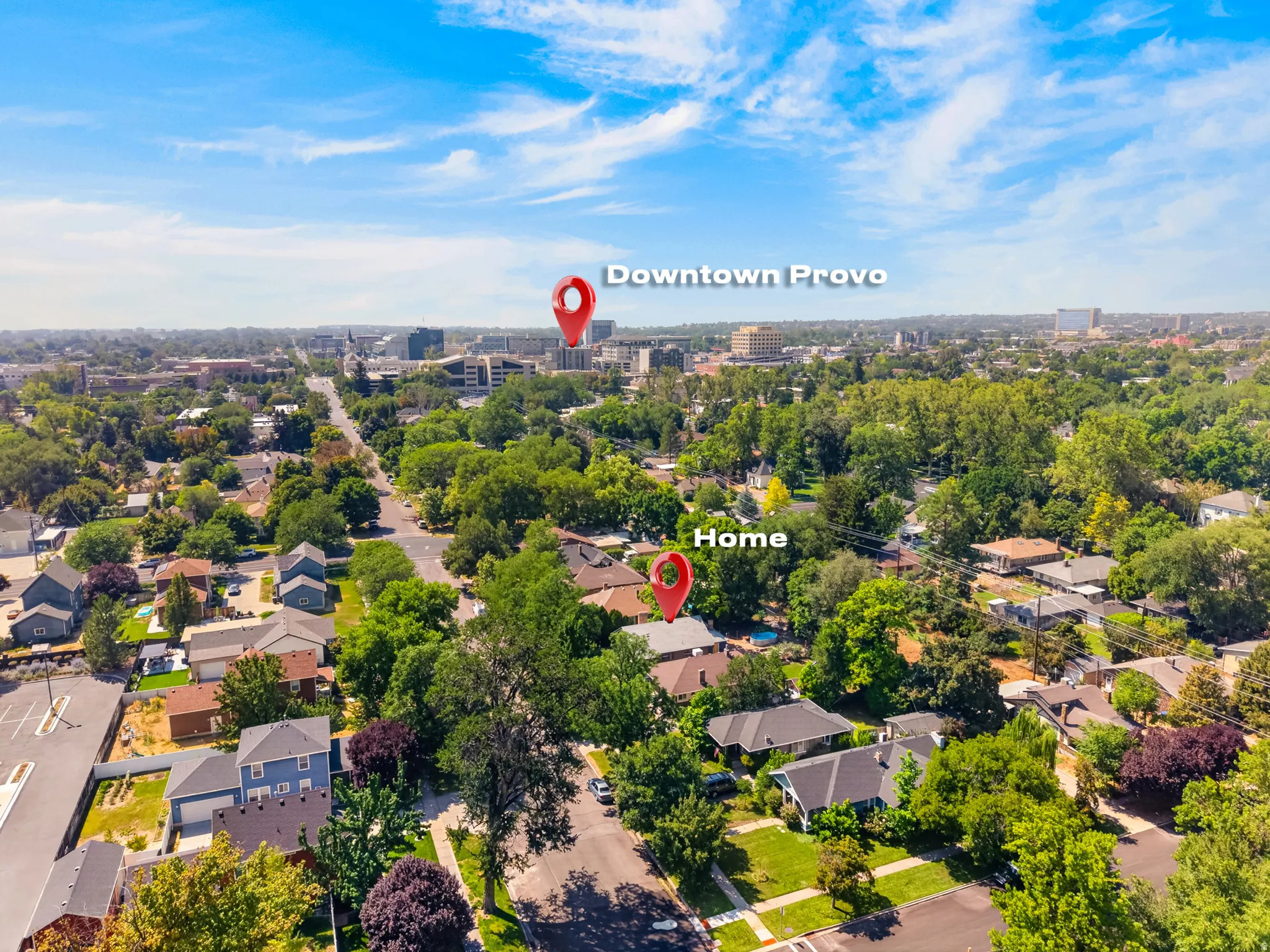 Aerial perspective showing downtown Provo and the property