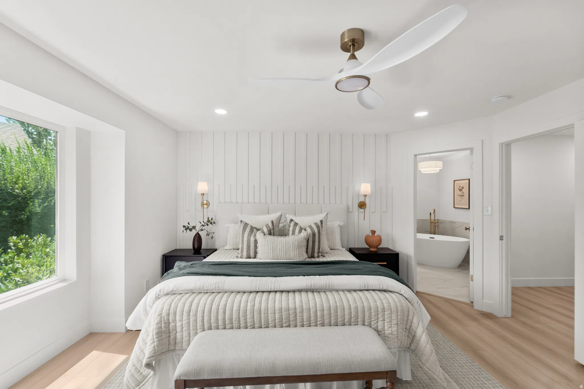 Wood-finish flooring with recessed lighting