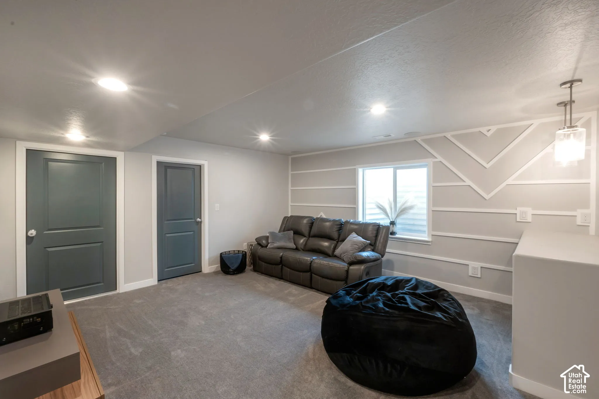 Family room with recessed lighting
