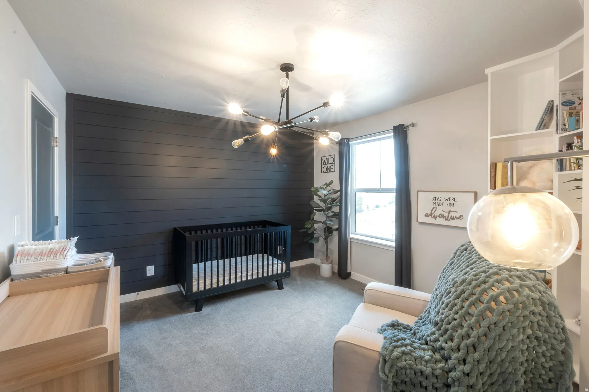 Accent wall with horizontal shiplap detailing