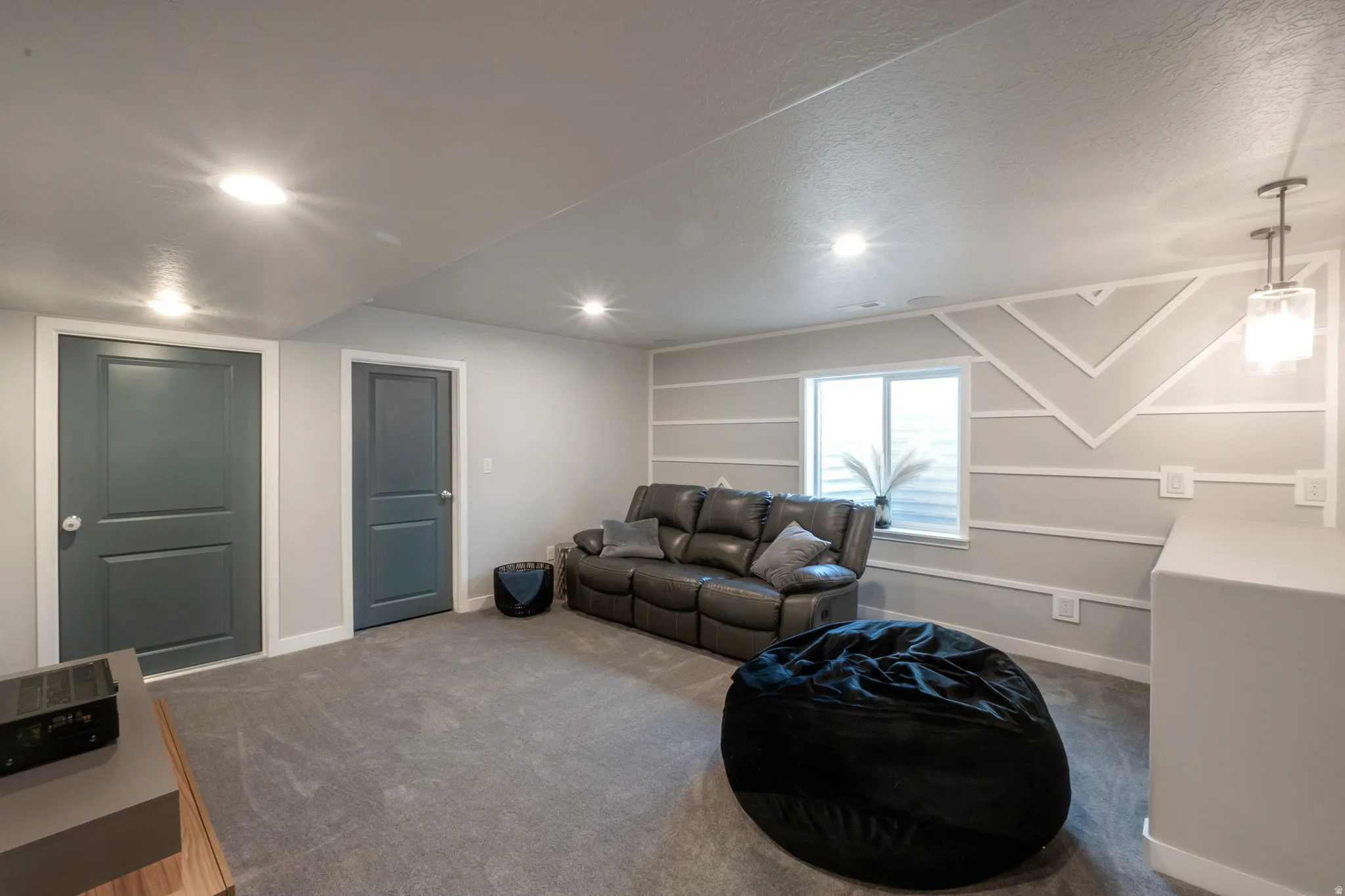 Family room with recessed lighting