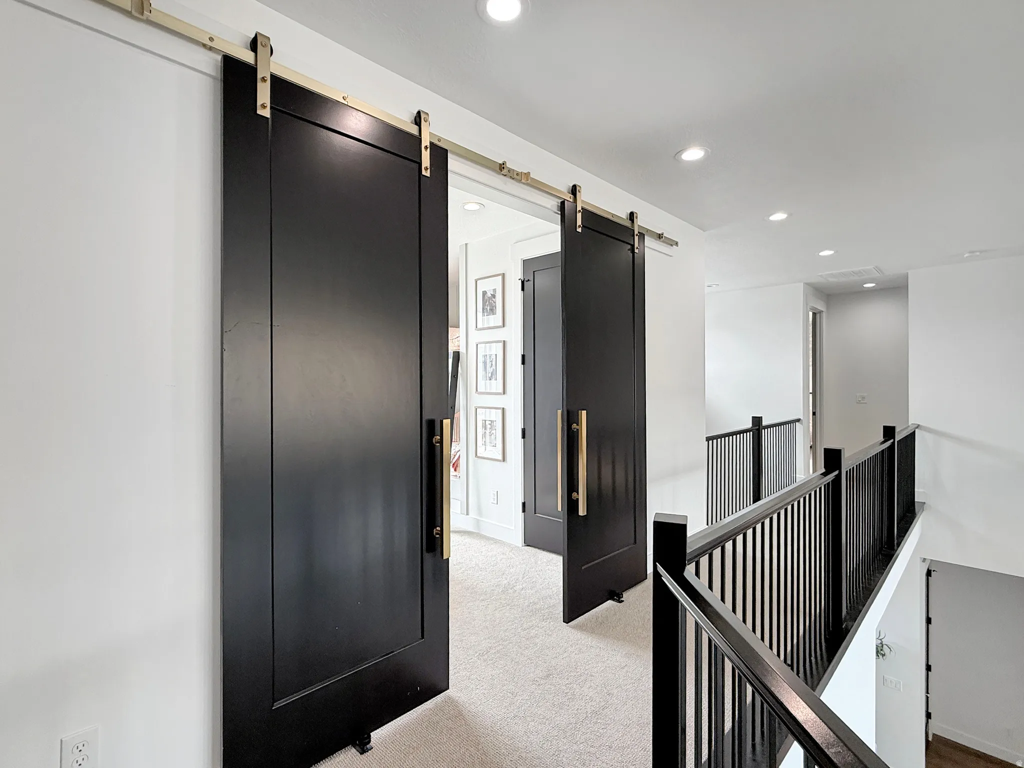 Black barn doors with brass hardware