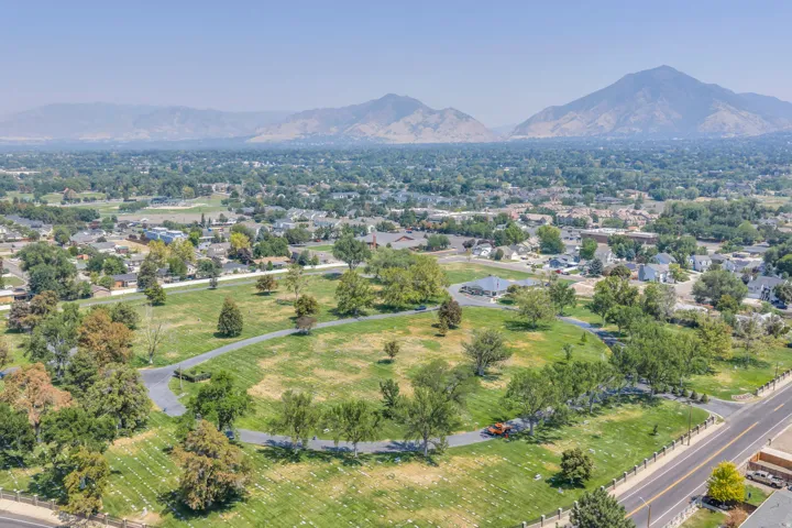 Expansive green spaces with mature trees and paved pathways