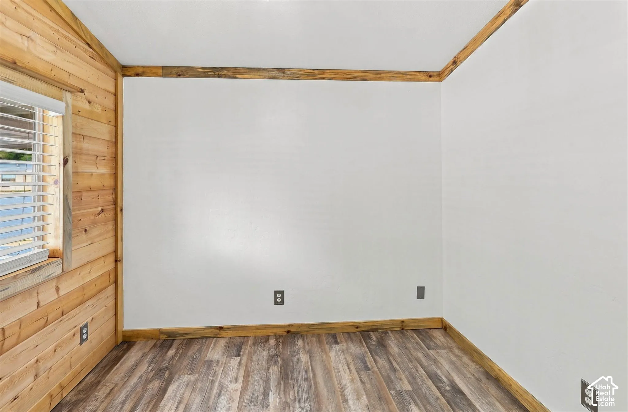 Wood-finish flooring with natural wood trim
