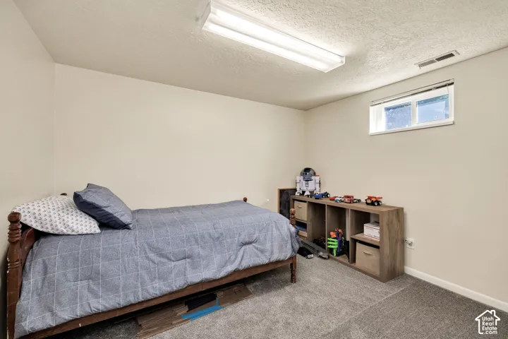 Neutral wall tones, carpeted flooring, and a single window