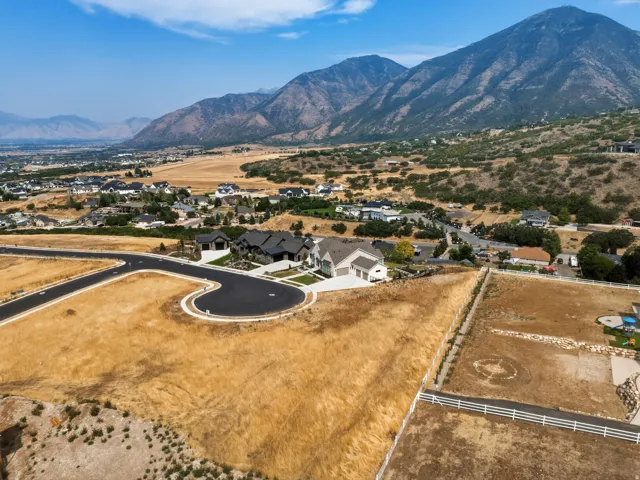 Expansive property featuring a custom-designed curved driveway with asphalt paving, manicured grounds with mature landscaping, and a modern residence set against dramatic mountain backdrop