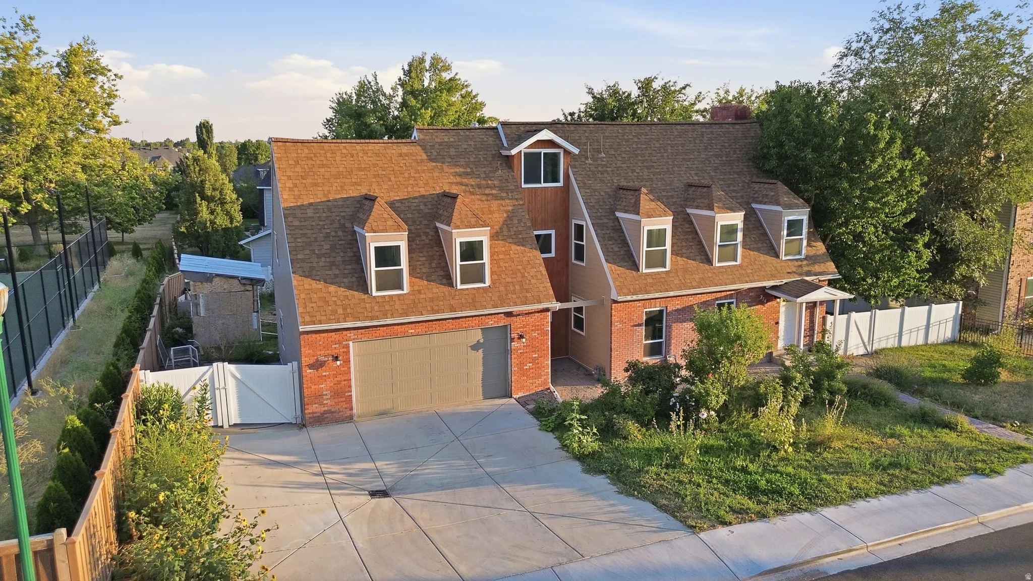 Brick exterior with wood siding accents