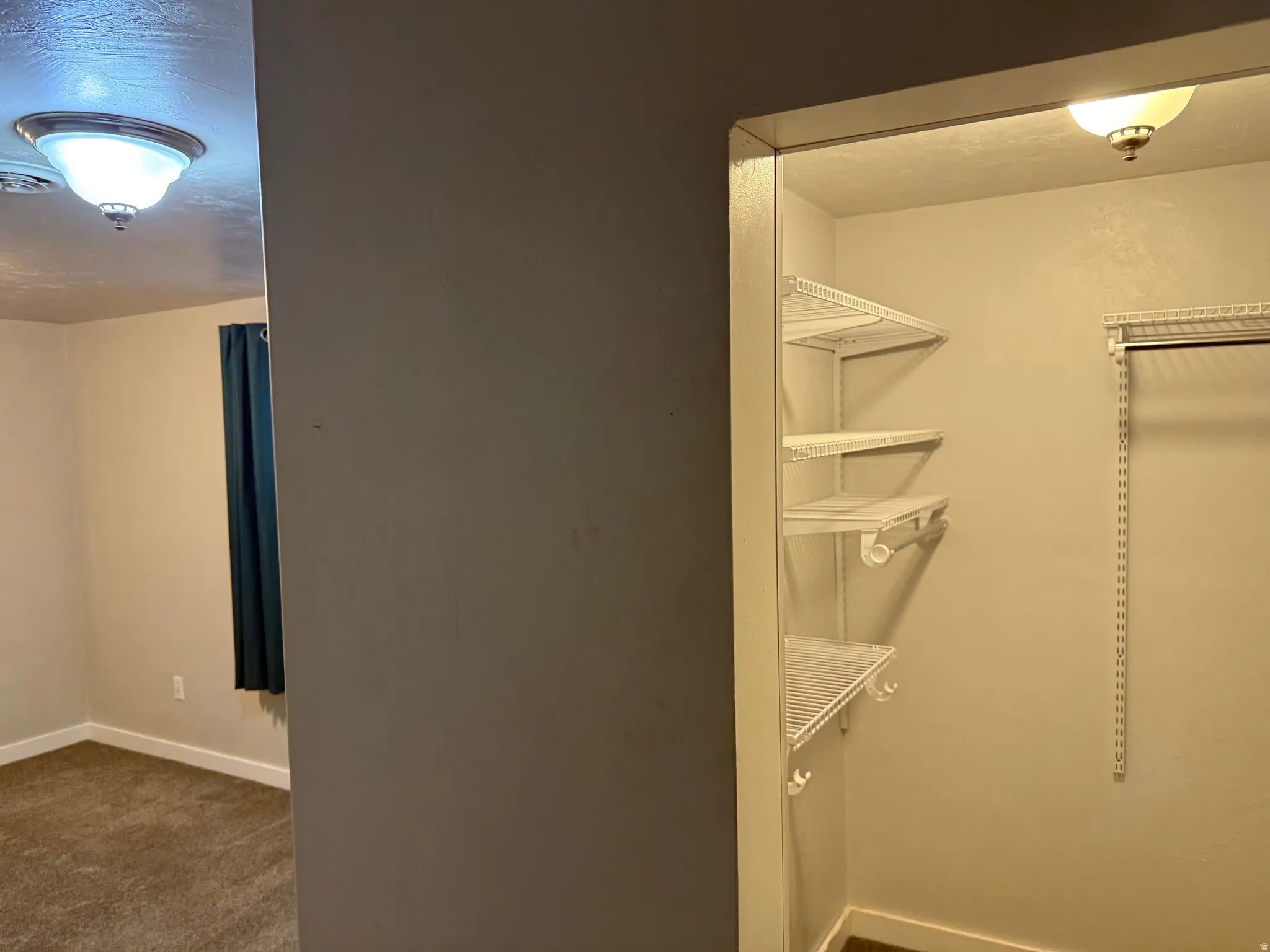 Built-in wire shelving and hanging rods in closet
