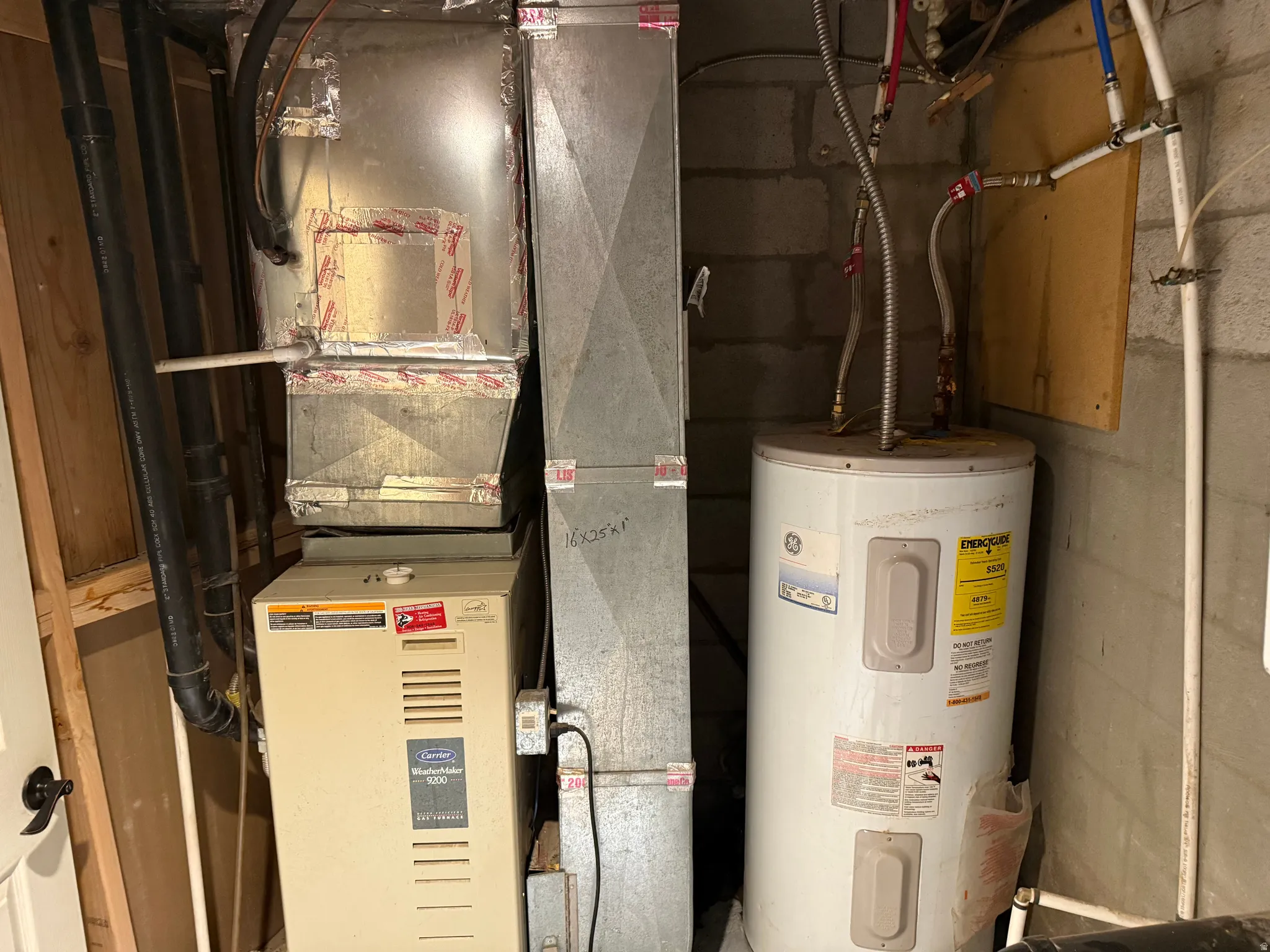 Carrier WeatherMaker 8000 furnace, hot water heater, and metal ductwork