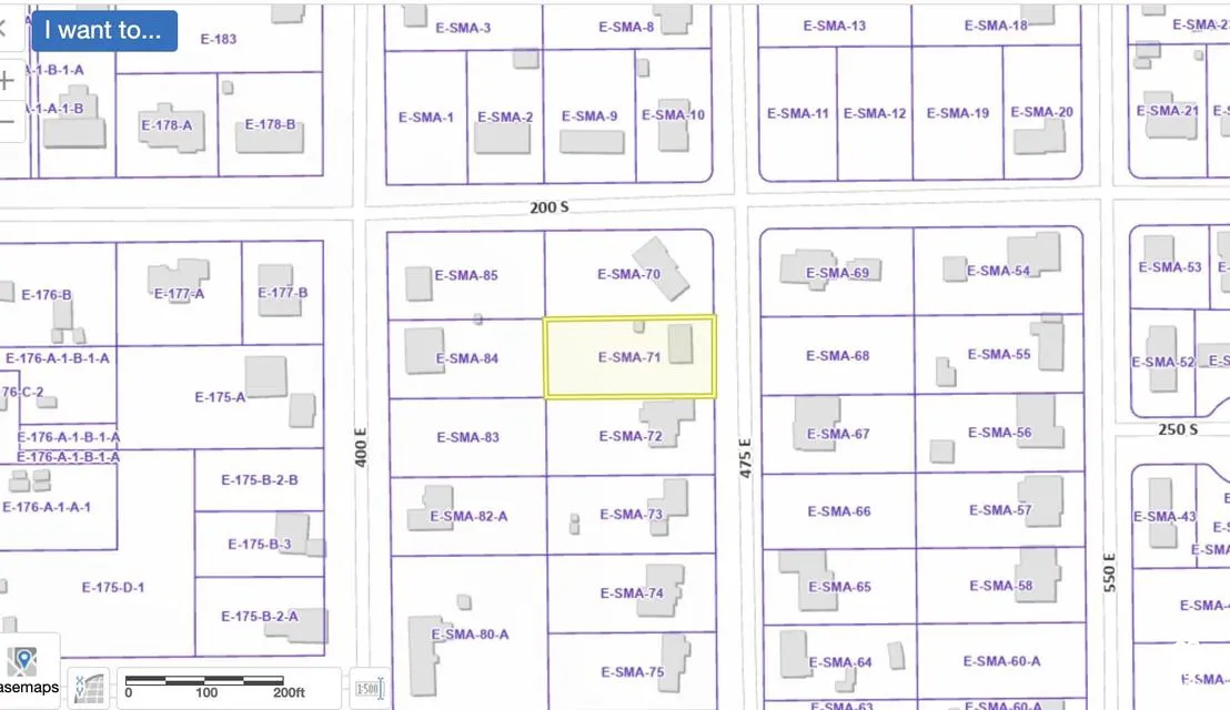 Plat Map, Parcel E-SMA-71 Highlighted. Illustrating the spatial arrangement of properties and structures within a designated area