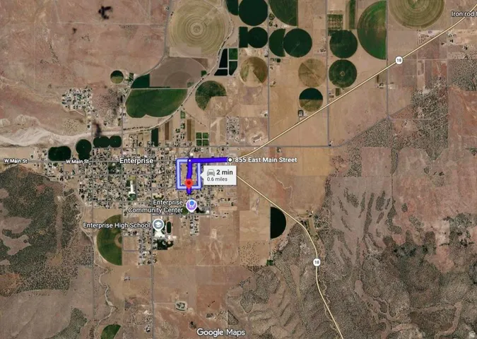 Google Maps Screenshot. Illustrating the location of the property within the Enterprise area, including local landmarks and travel time