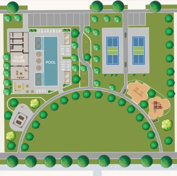 Site Plan. Illustrating the layout of amenities within the property