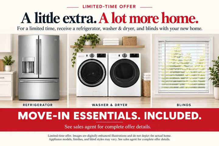 Promotional Advertisement. Highlighting an offer for appliances and window treatments with the property