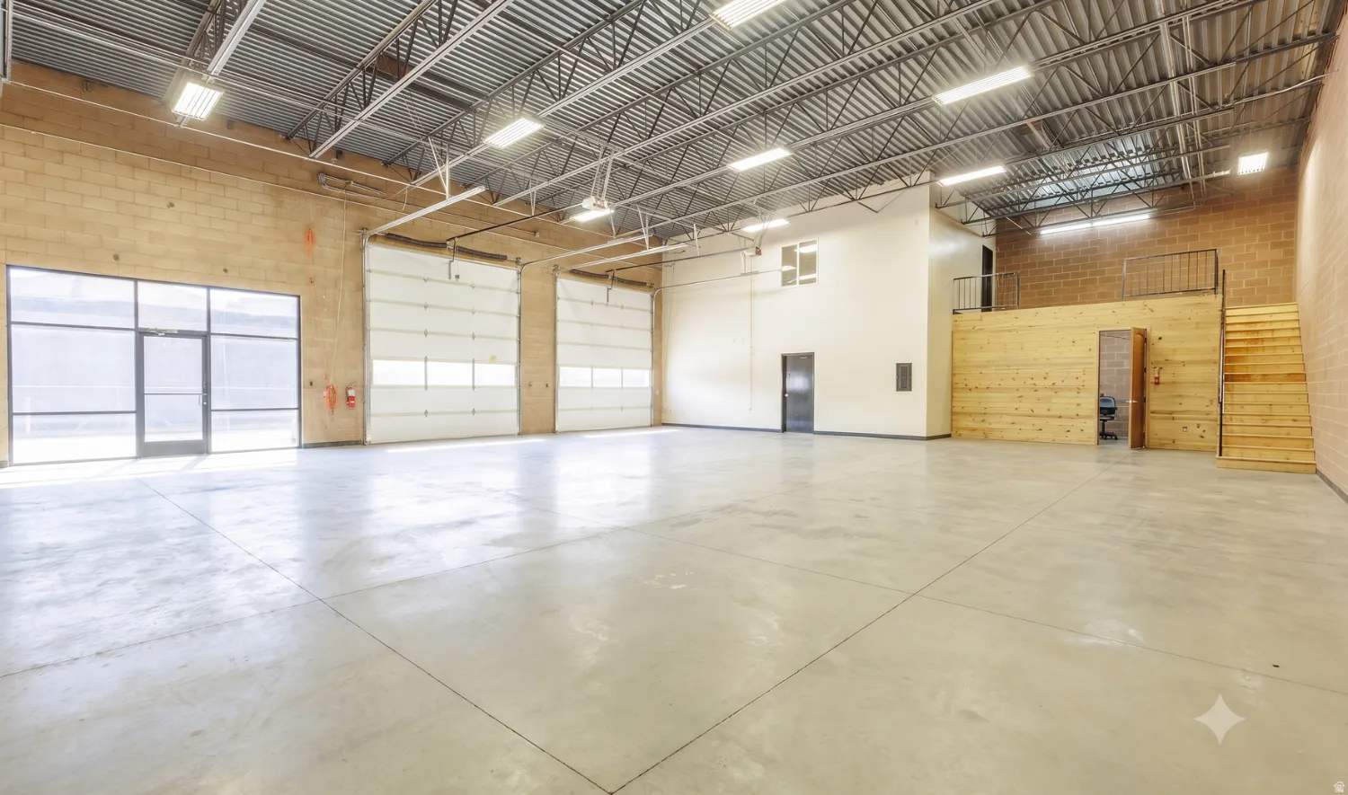 Warehouse — 19' clear, two 12' x 14' overhead doors