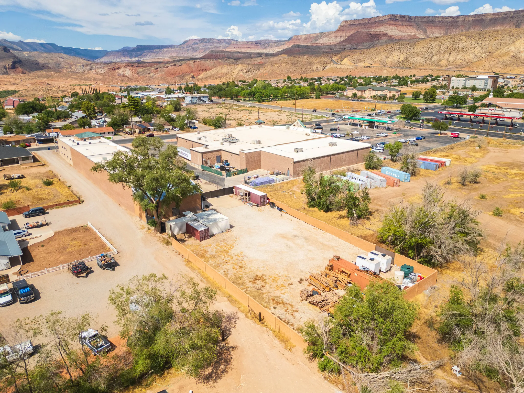 Aerial — commercial corridor and Hwy 9 access