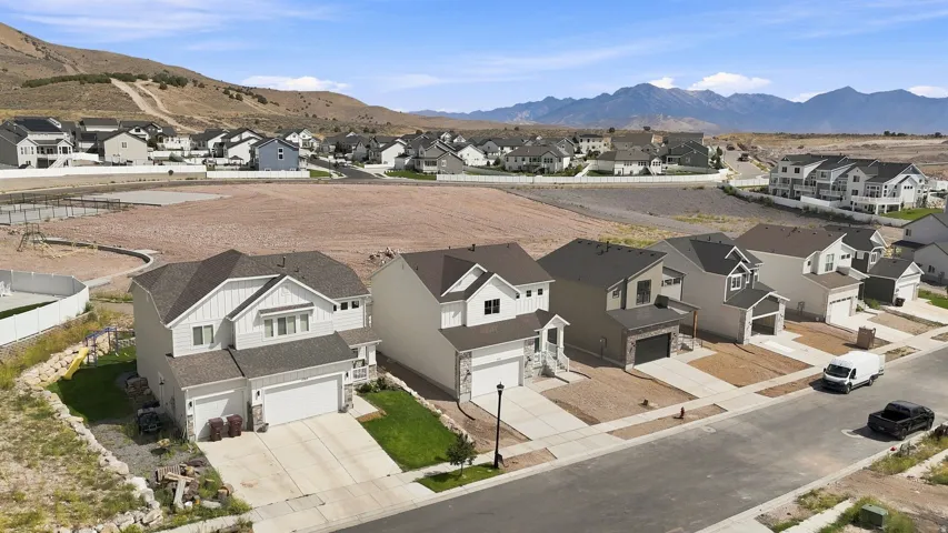 Contemporary suburban neighborhood with mountain backdrop