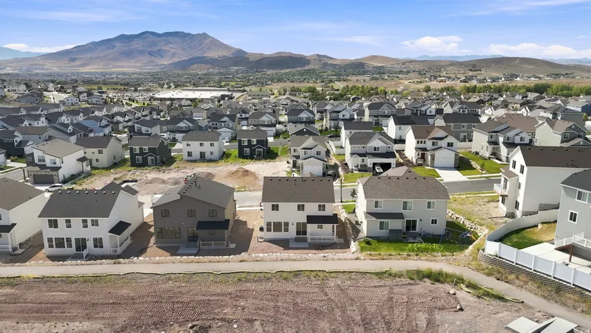 Expansive residential neighborhood with varied architectural styles and mountain scenery