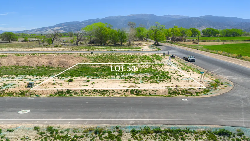 Expansive undeveloped lot with partial mountain backdrop, featuring paved road frontage
