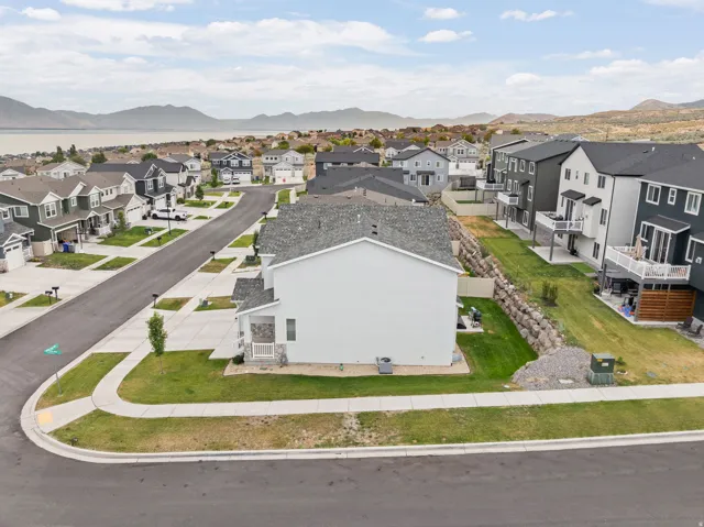 Residential community with a paved street and sidewalks