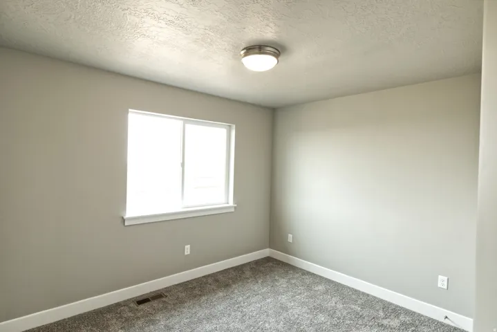 Previous build home - colors and selections may vary. Neutral-toned walls with contrasting white trim, textured carpeting, and a flush-mount ceiling light