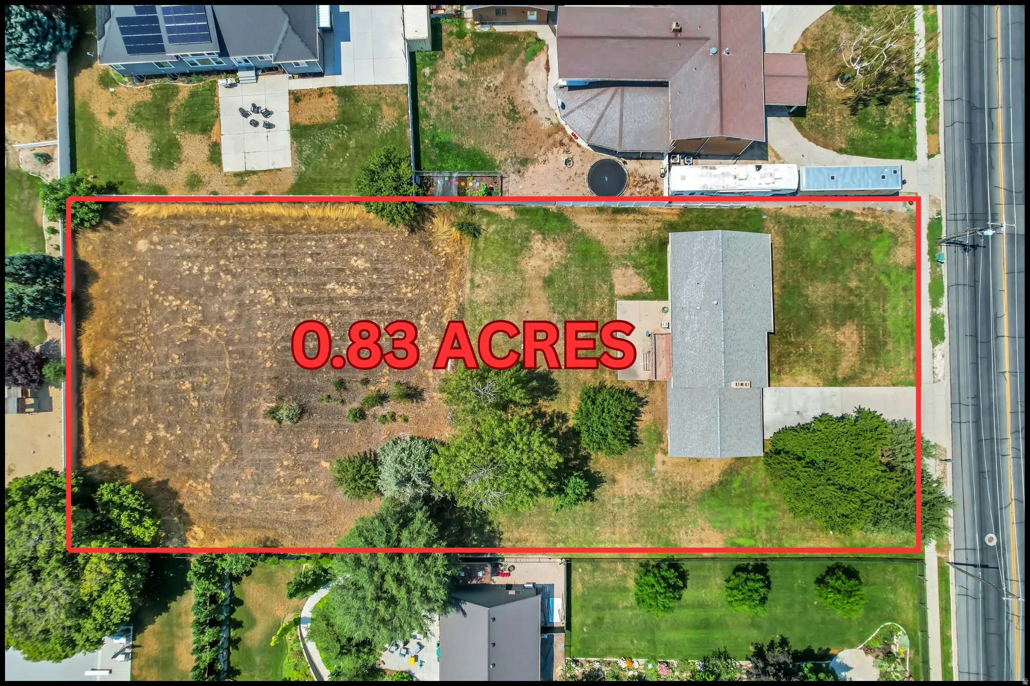 0.83 Acres with 3 large animal rights. Property lines are an approximation.