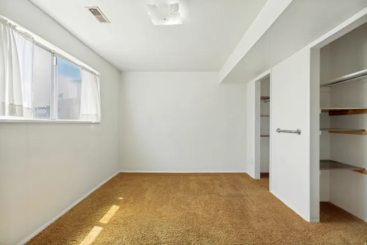 Bedroom 1 in basement with double closets.
